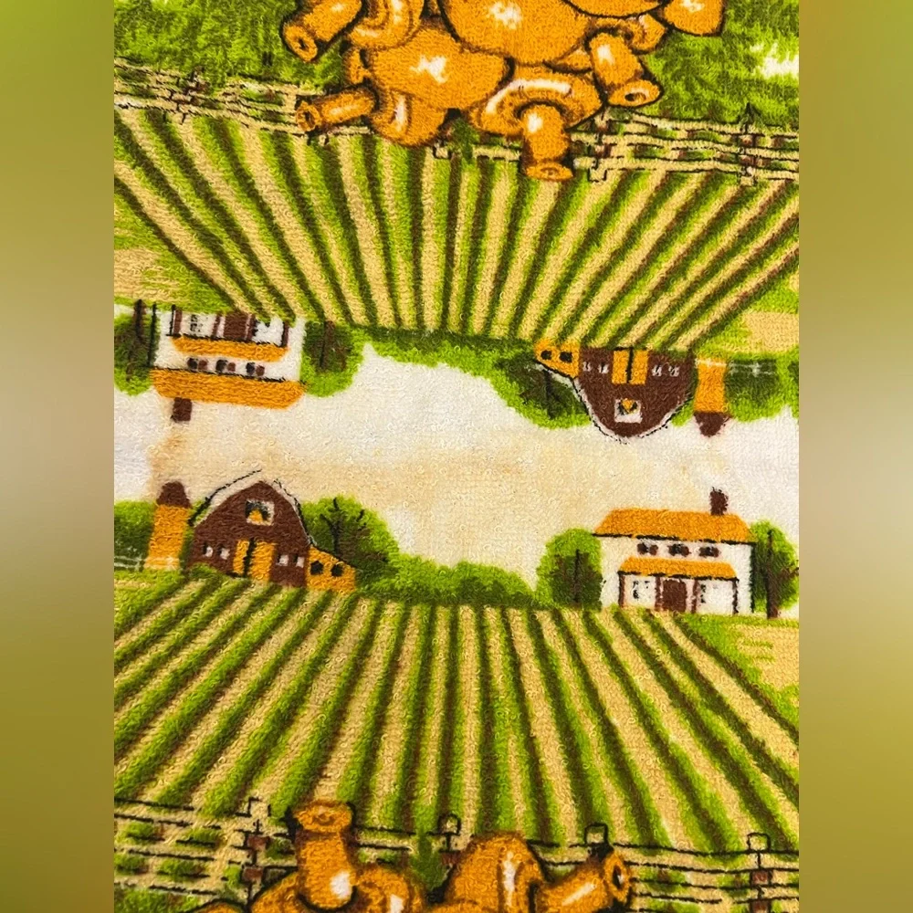 NOS Vintage 70s Mid Century Modern‎ Mushroom Plantation Farm Kitchen Towel As Is